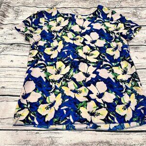 J Crew Polyester Oversized Floral Blue and Green Women's Blouse Size Small
